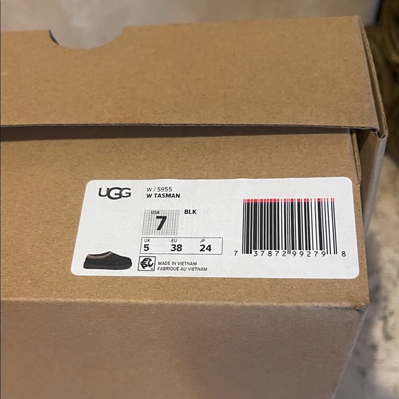 UGG Black Slippers with White Trim - Picture 2 of 3